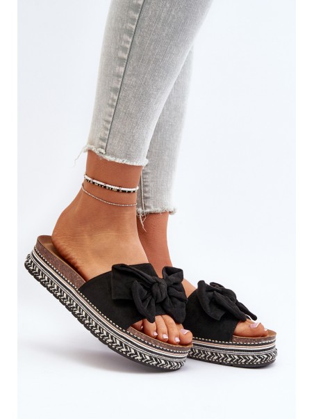 Women's Platform Sandals with Bow Black Evatria