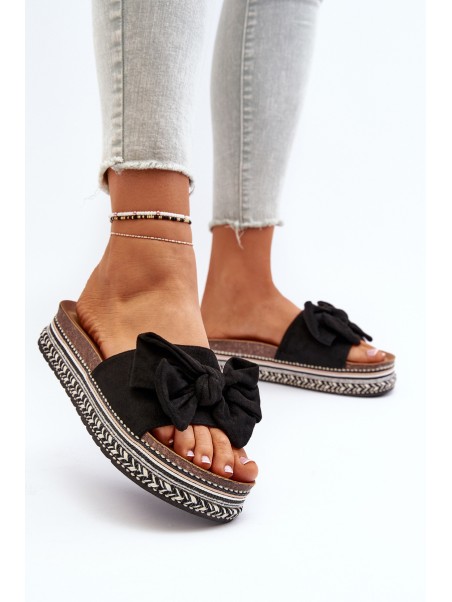 Women's Platform Sandals with Bow Black Evatria