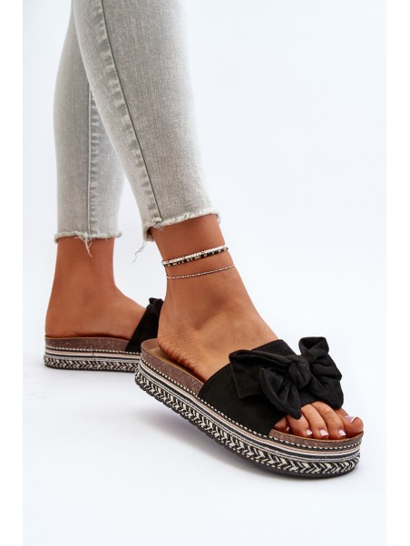 Women's Platform Sandals with Bow Black Evatria