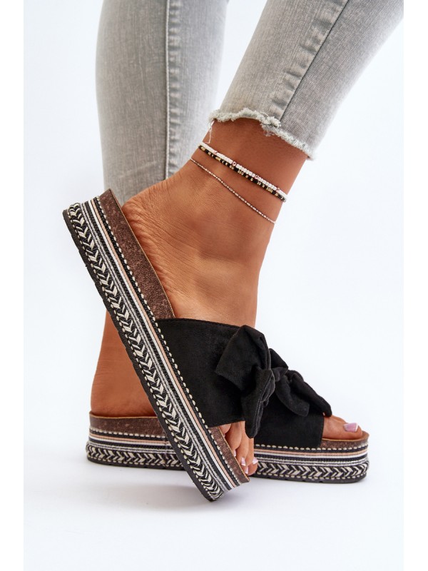 Women's Platform Sandals with Bow Black Evatria