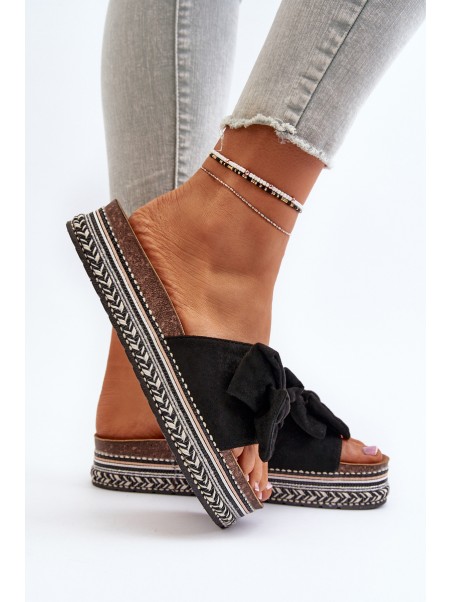 Women's Platform Sandals with Bow Black Evatria