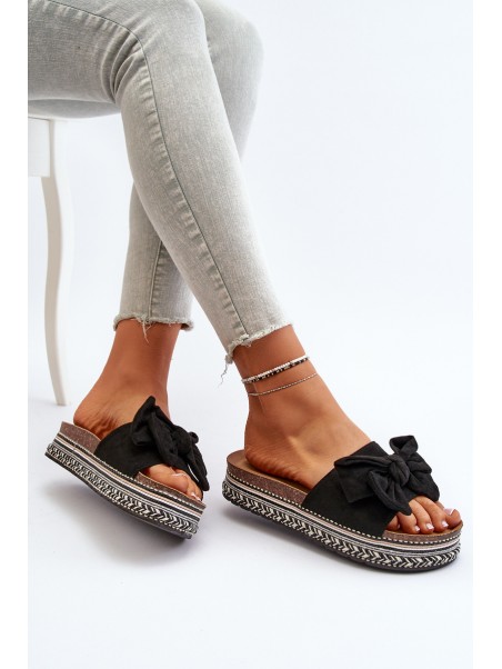 Women's Platform Sandals with Bow Black Evatria