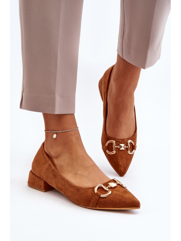 Suede Ballerina Flats with Pointed Toe Camel Ethere