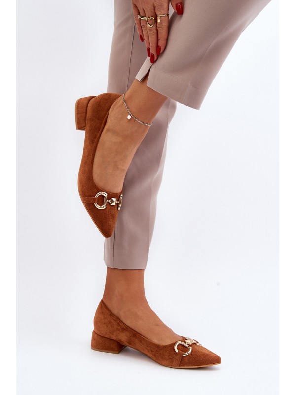 Suede Ballerina Flats with Pointed Toe Camel Ethere