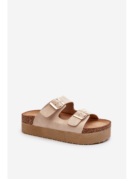 Women's Platform Sandals with Buckles Beige Lolpey