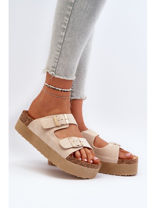 Women's Platform Sandals with Buckles Beige Lolpey