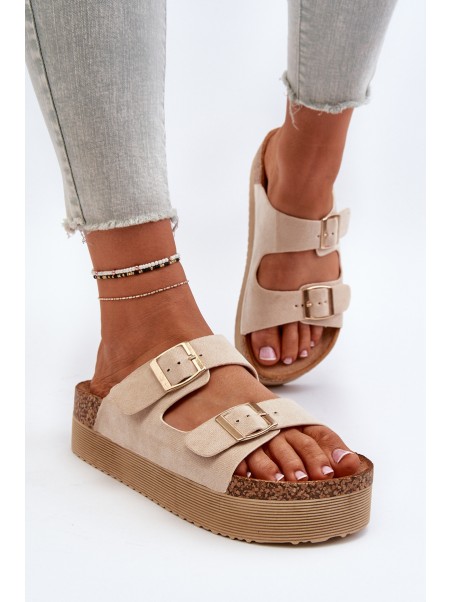 Women's Platform Sandals with Buckles Beige Lolpey