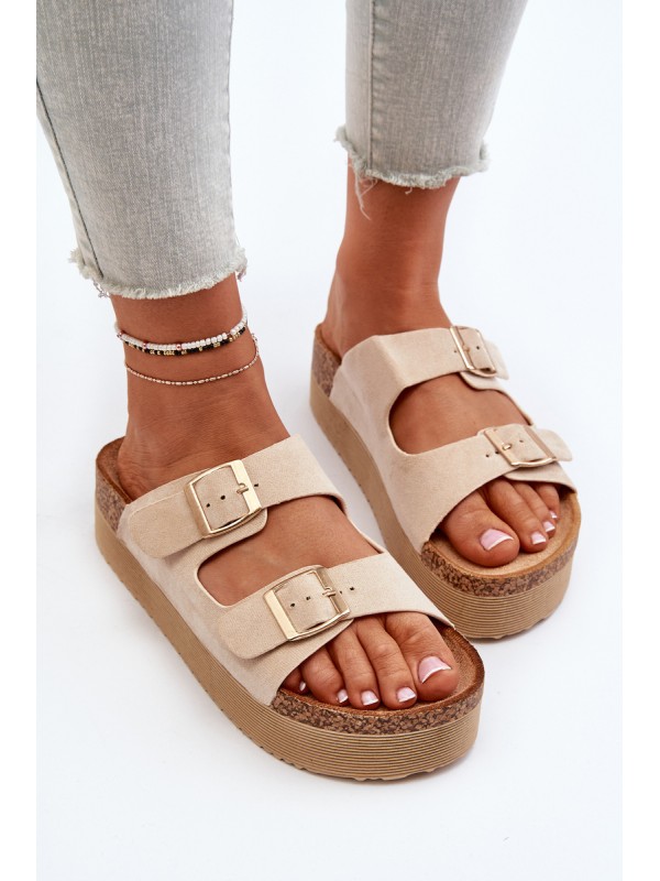 Women's Platform Sandals with Buckles Beige Lolpey