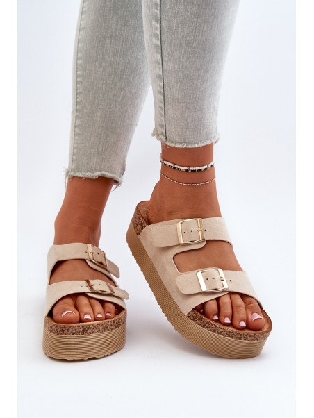 Women's Platform Sandals with Buckles Beige Lolpey