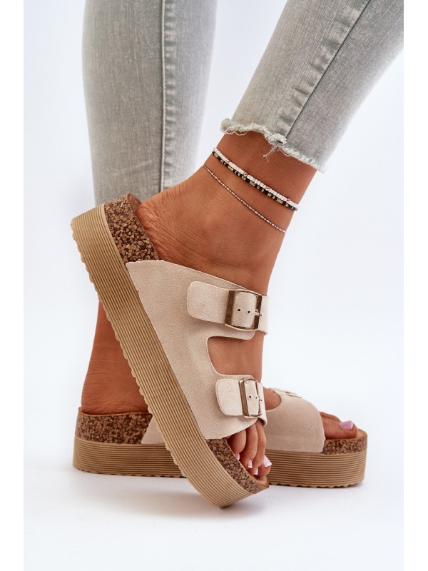 Women's Platform Sandals with Buckles Beige Lolpey
