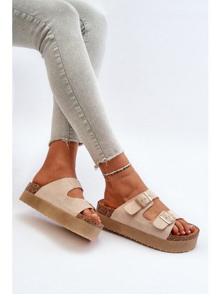 Women's Platform Sandals with Buckles Beige Lolpey
