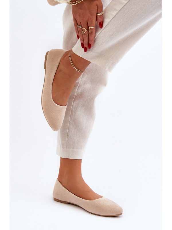 Beige Women's Suede Ballerina Flats Kommia