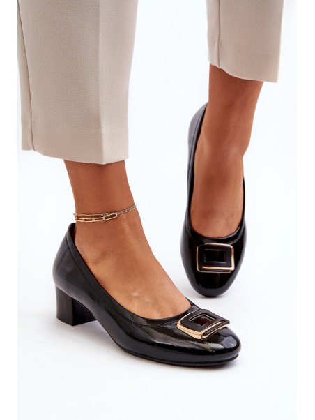 Black Patent Court Shoes with Ornament Enollia