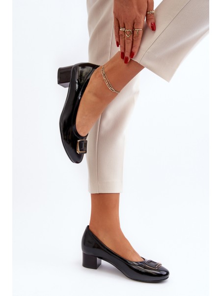 Black Patent Court Shoes with Ornament Enollia