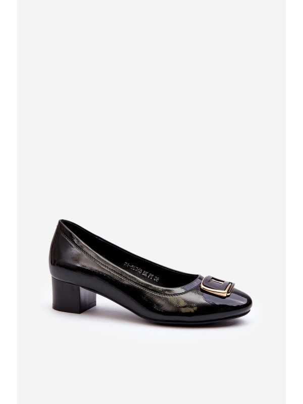 Black Patent Court Shoes with Ornament Enollia