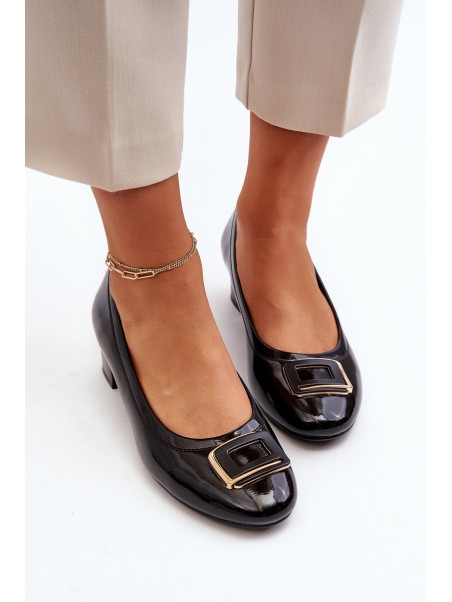 Black Patent Court Shoes with Ornament Enollia