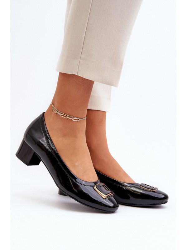 Black Patent Court Shoes with Ornament Enollia