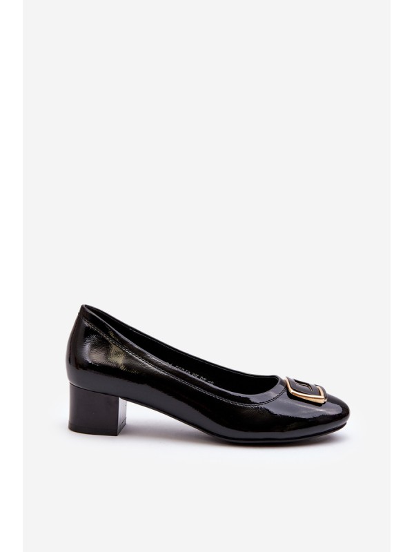Black Patent Court Shoes with Ornament Enollia