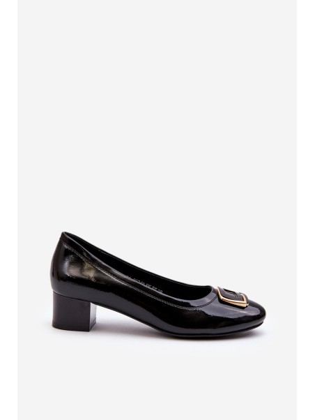 Black Patent Court Shoes with Ornament Enollia