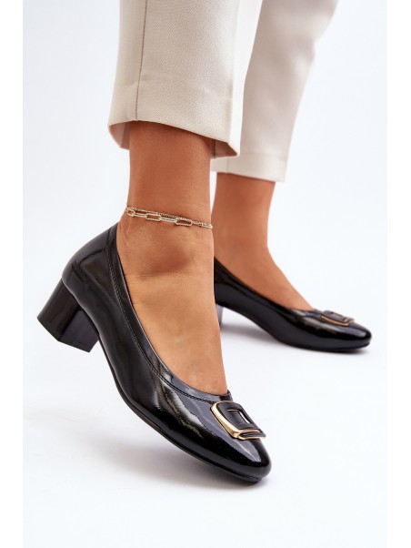 Black Patent Court Shoes with Ornament Enollia