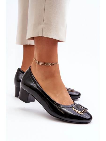 Black Patent Court Shoes with Ornament Enollia
