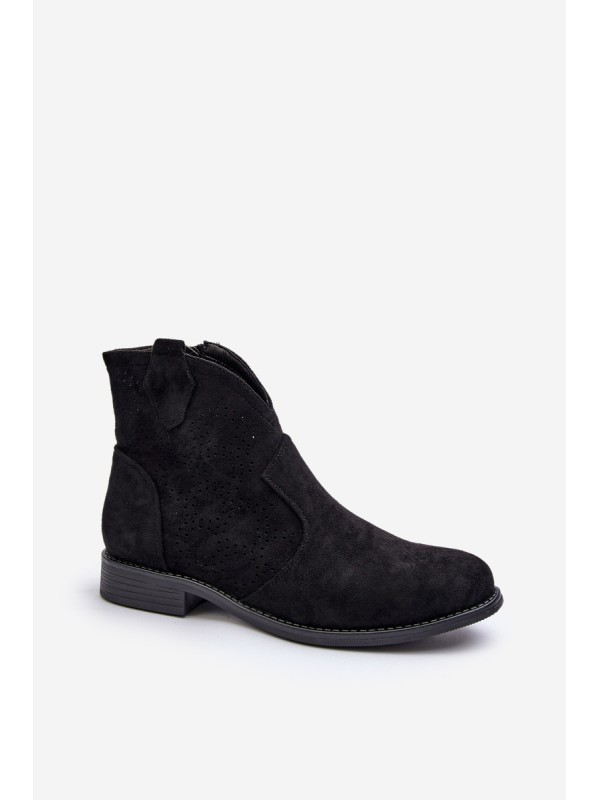 Women's Black Flat Heel Cutout Ankle Boots S.Barski HY66-151