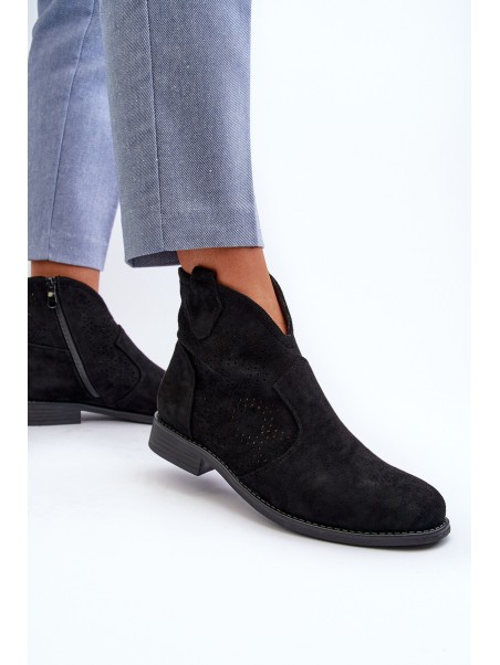 Women's Black Flat Heel Cutout Ankle Boots S.Barski HY66-151