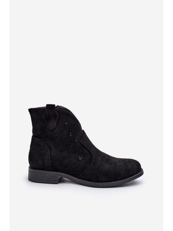 Women's Black Flat Heel Cutout Ankle Boots S.Barski HY66-151