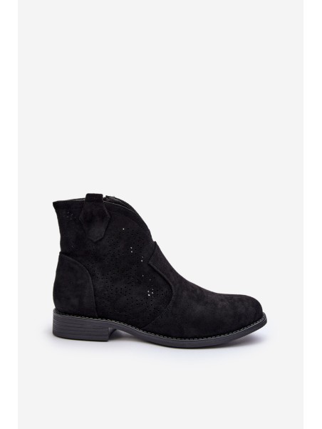 Women's Black Flat Heel Cutout Ankle Boots S.Barski HY66-151