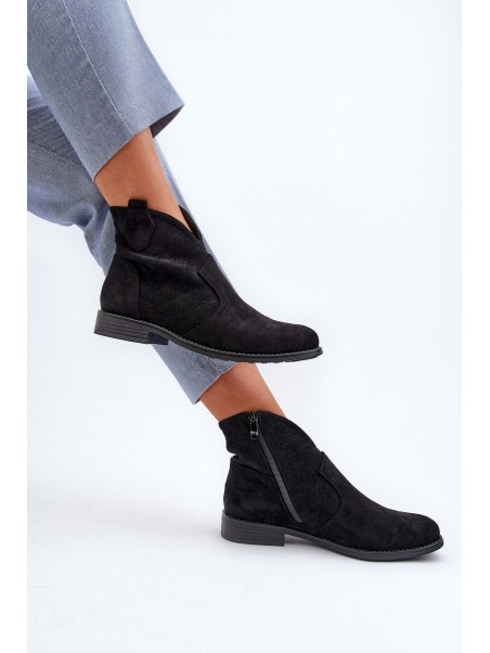 Women's Black Flat Heel Cutout Ankle Boots S.Barski HY66-151