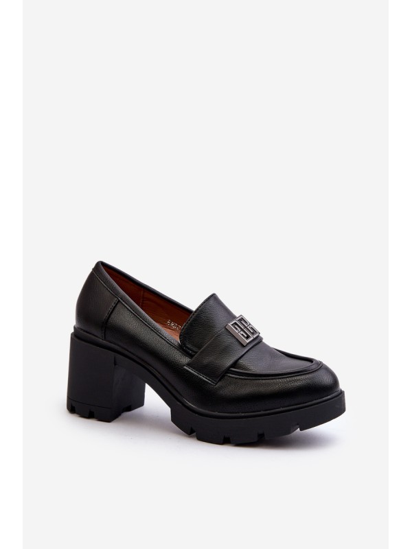 Women's shoes on chunky heel with ornament Black Ranunca