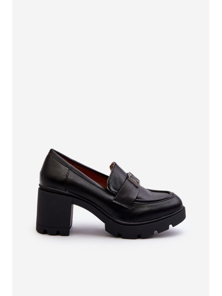 Women's shoes on chunky heel with ornament Black Ranunca
