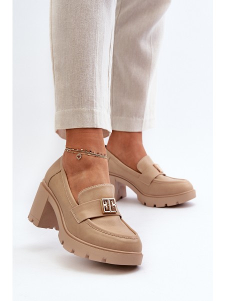 Women's Shoes on Chunky Heel with Decoration Beige Ranunca