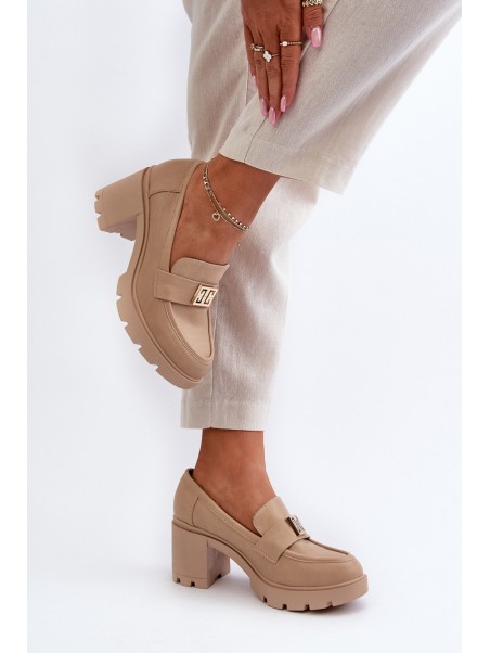 Women's Shoes on Chunky Heel with Decoration Beige Ranunca
