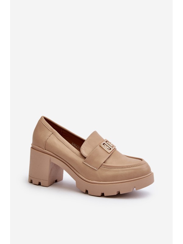 Women's Shoes on Chunky Heel with Decoration Beige Ranunca