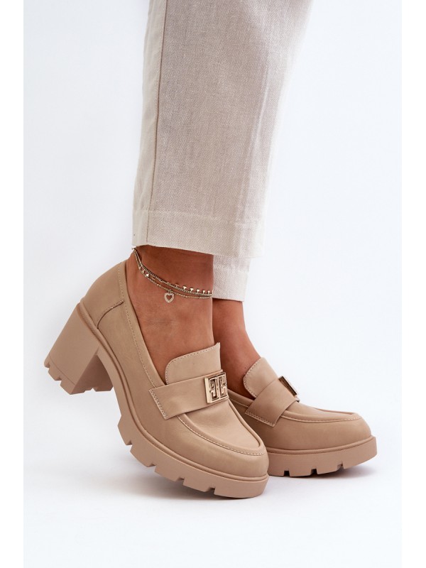 Women's Shoes on Chunky Heel with Decoration Beige Ranunca