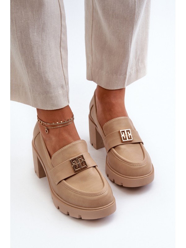 Women's Shoes on Chunky Heel with Decoration Beige Ranunca