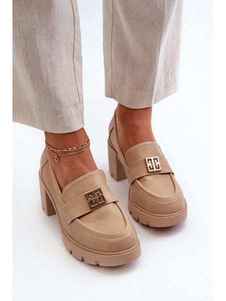 Women's Shoes on Chunky Heel with Decoration Beige Ranunca