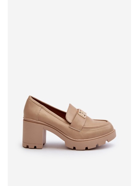 Women's Shoes on Chunky Heel with Decoration Beige Ranunca