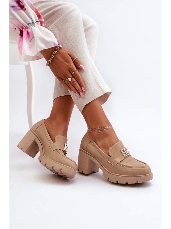 Women's Shoes on Chunky Heel with Decoration Beige Ranunca