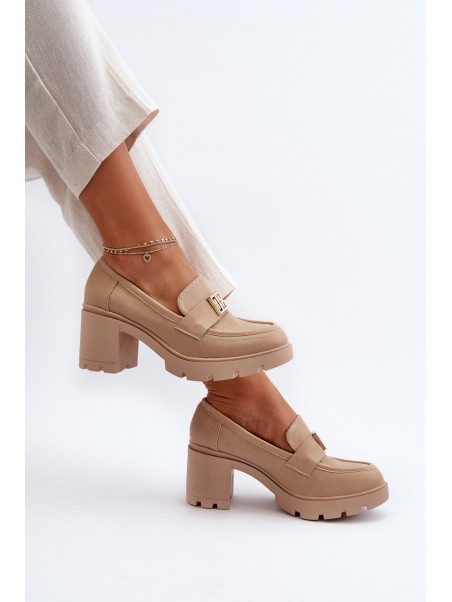 Women's Shoes on Chunky Heel with Decoration Beige Ranunca