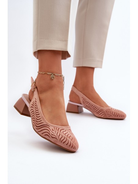 Pink Block Heel Court Shoes Gemifa