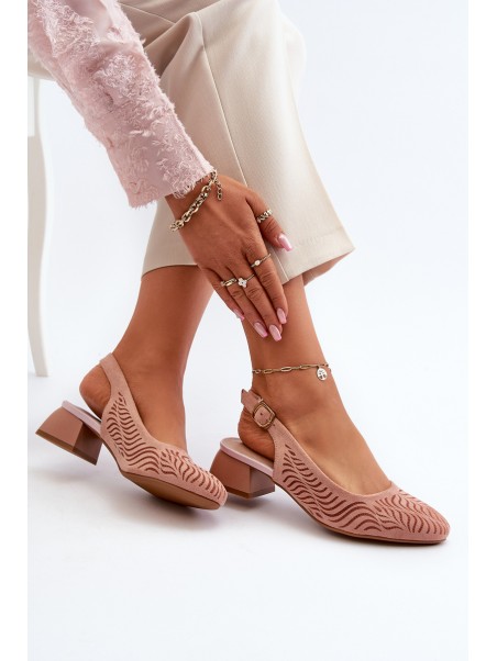 Pink Block Heel Court Shoes Gemifa