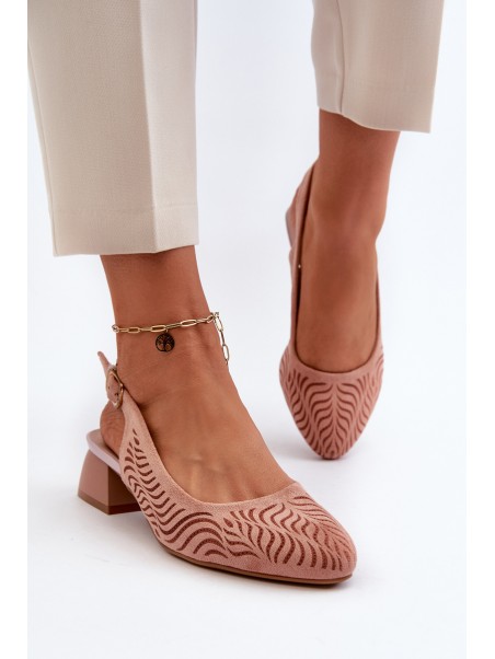 Pink Block Heel Court Shoes Gemifa