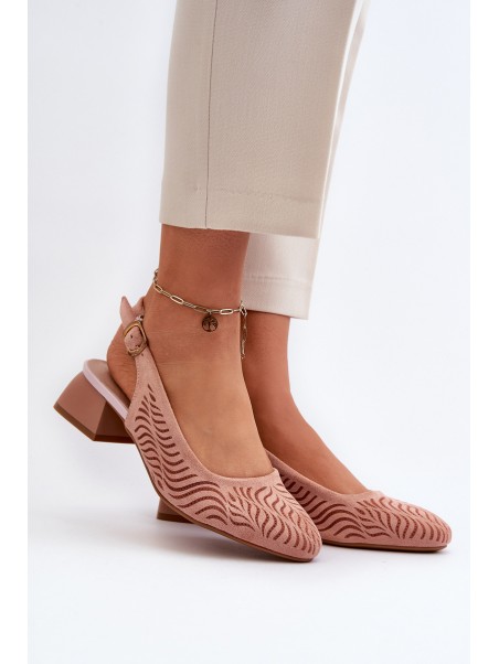 Pink Block Heel Court Shoes Gemifa