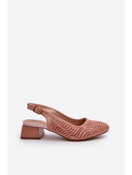 Pink Block Heel Court Shoes Gemifa