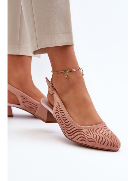 Pink Block Heel Court Shoes Gemifa