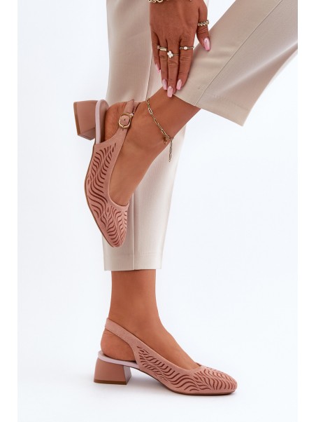 Pink Block Heel Court Shoes Gemifa