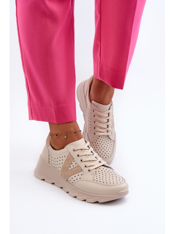 Women's Leather Lightweight Sports Shoes Beige Eleonori