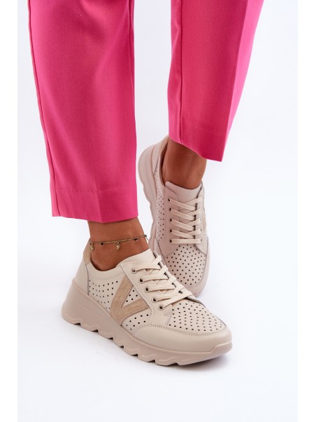 Women's Leather Lightweight Sports Shoes Beige Eleonori